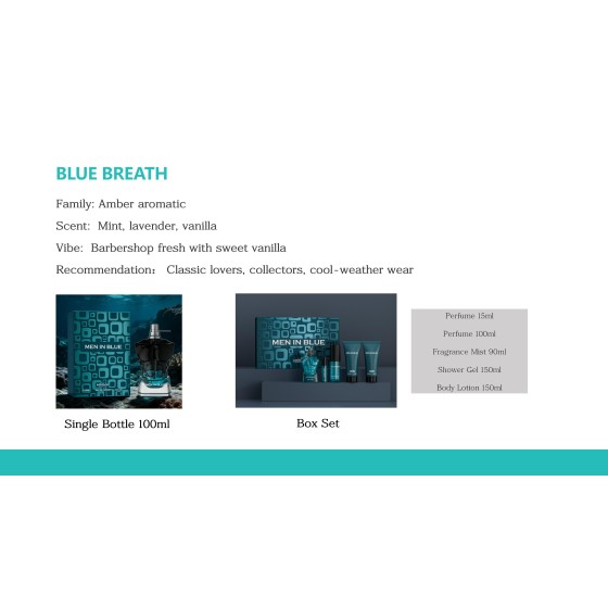 MEN IN BLUE Blue Breath Perfume 100ml, Amber Aromatic Eau De Parfum
